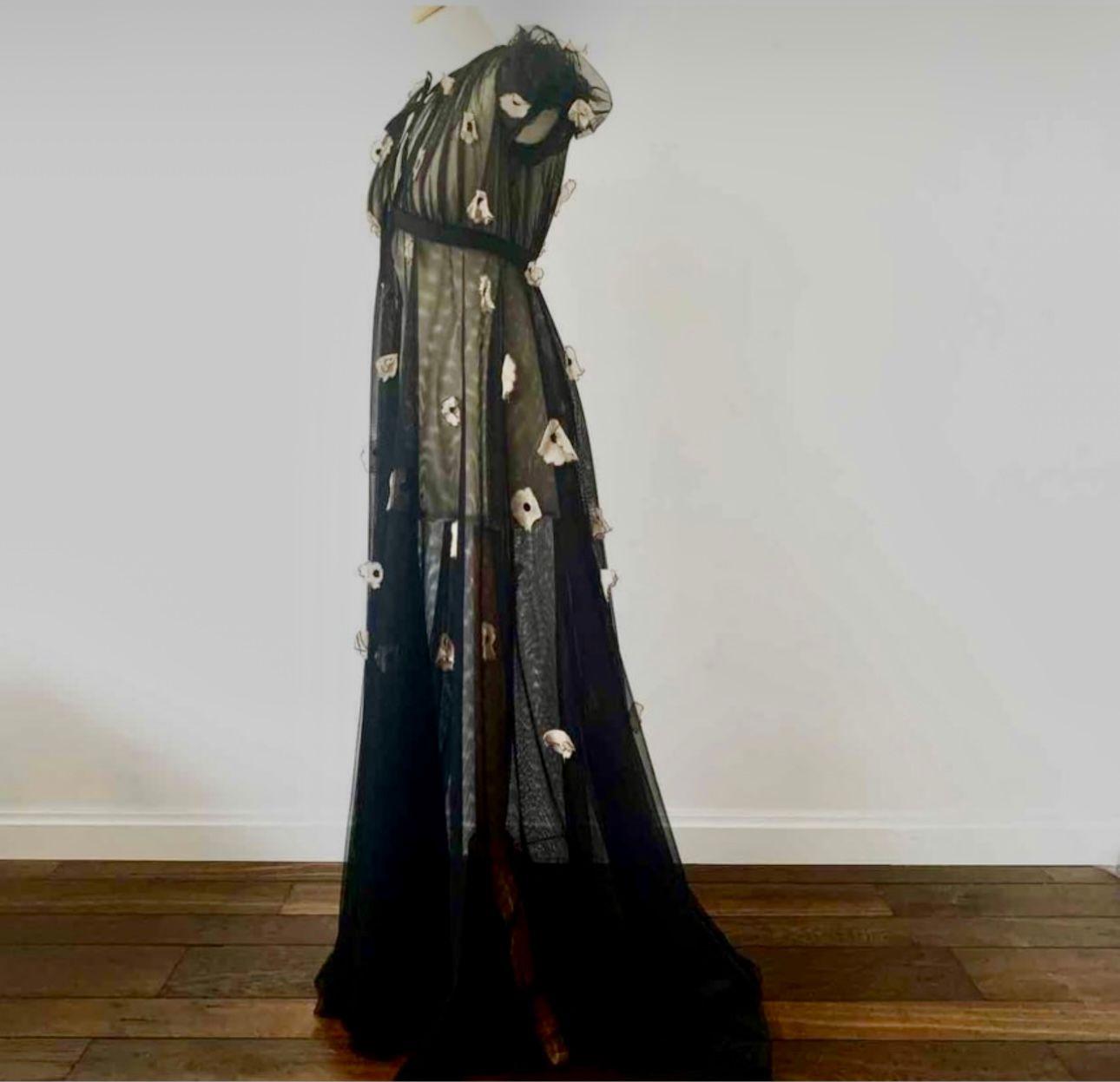 Chanel Black Tulle Camelia Embellished Gown