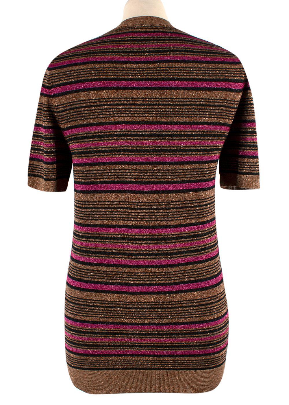Prada Metallic Striped Short-Sleeve Crewneck Jumper