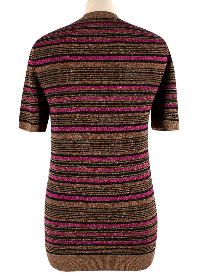 Prada Metallic Striped Short-Sleeve Crewneck Jumper