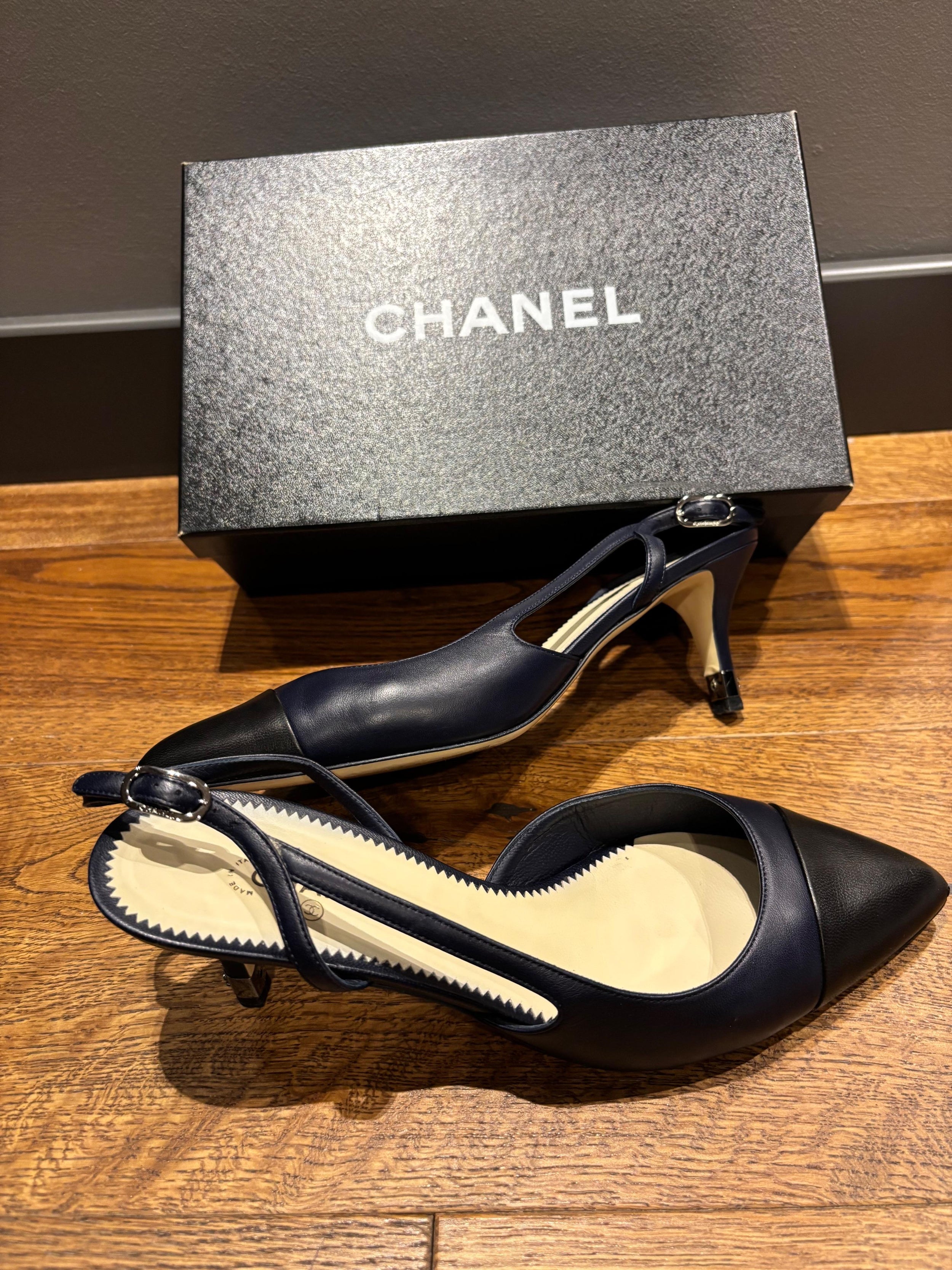 Chanel Bicolour Leather Slingback Sandals