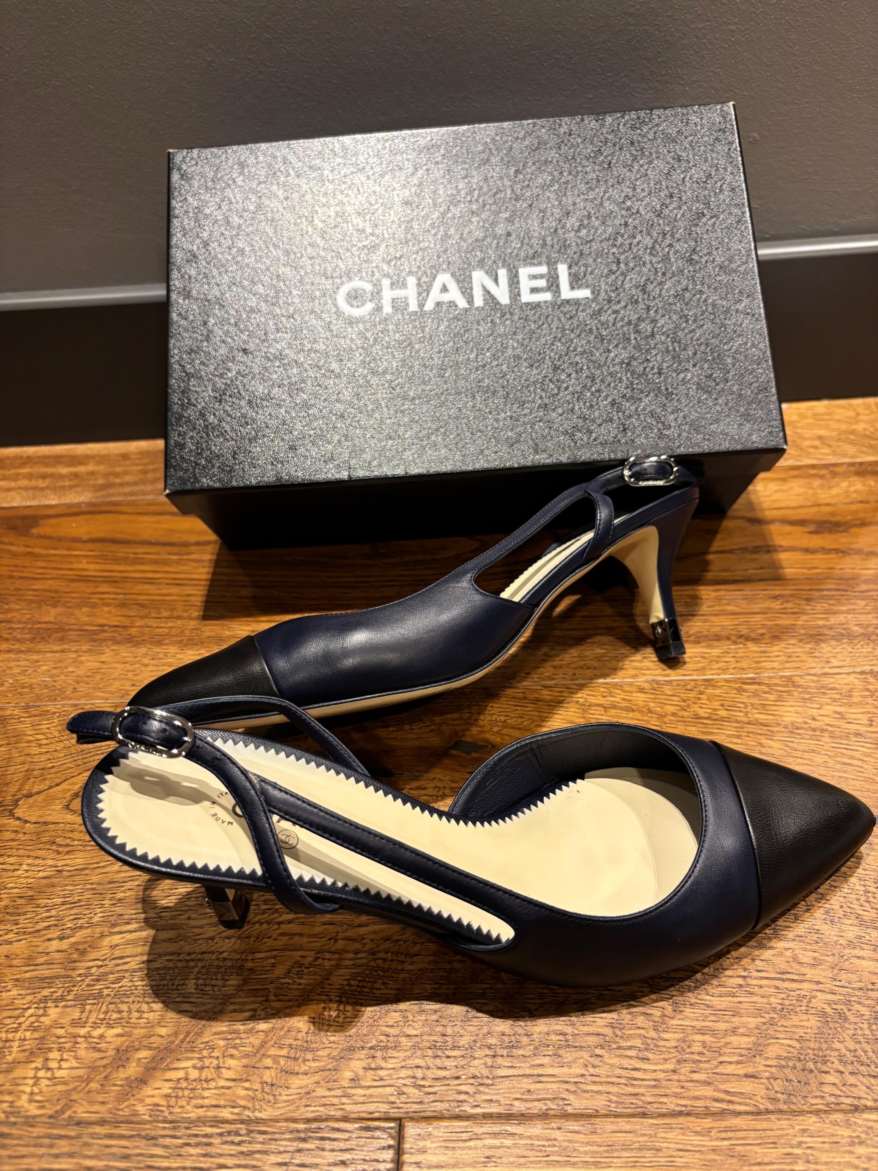 Chanel Bicolour Leather Slingback Sandals