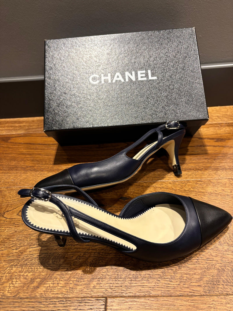 Chanel Bicolour Leather Slingback Sandals