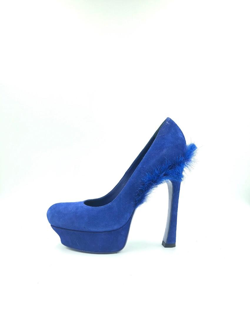 Yves Saint Laurent Palais Mohawk Blue Suede Pumps