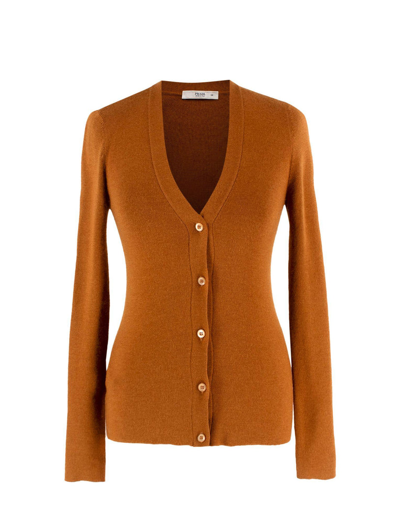 Prada Rust Silk And Cashmere Blend Top And Cardigan Set