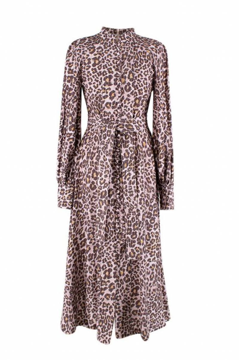 Zimmermann Leopard Print Silk Belted Midi Dress