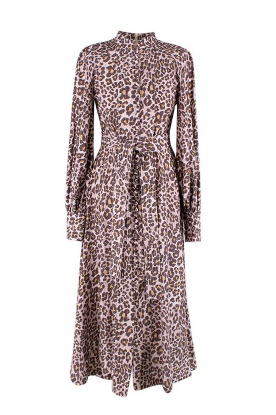 Zimmermann Leopard Print Silk Belted Midi Dress