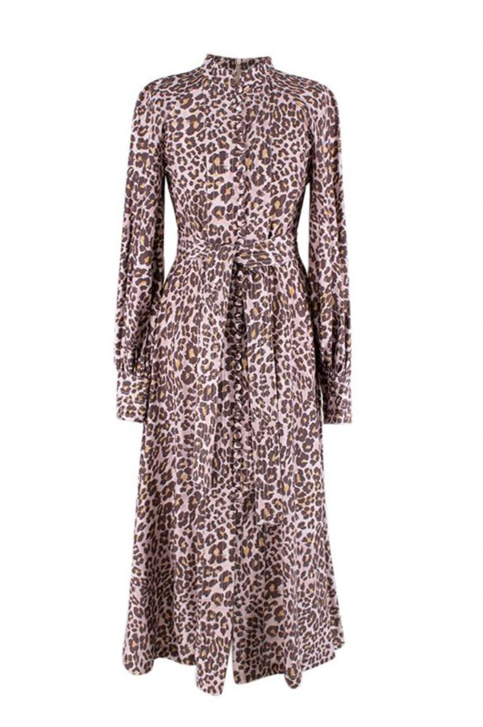 Zimmermann Leopard Print Silk Belted Midi Dress