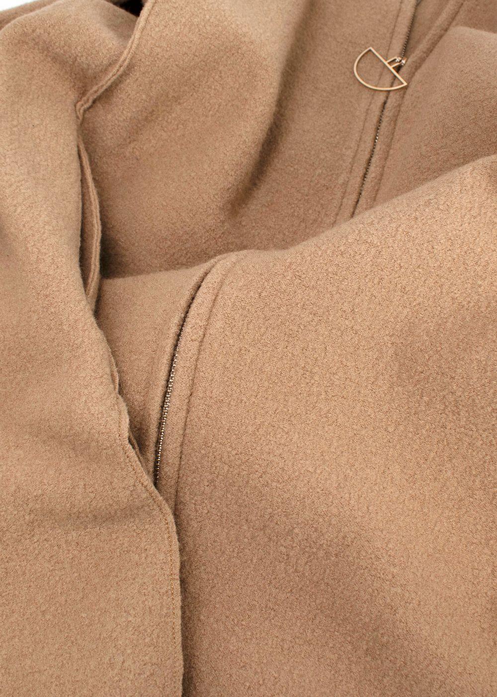 Bevza Camel Longline Wool Coat with Zipper Detail