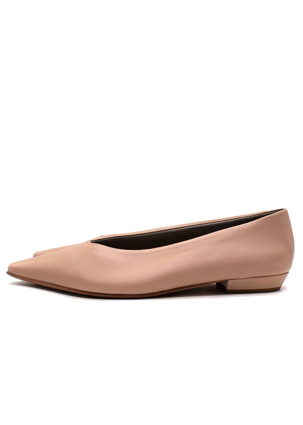 Bottega Veneta Nude Leather Almond Flat Pumps