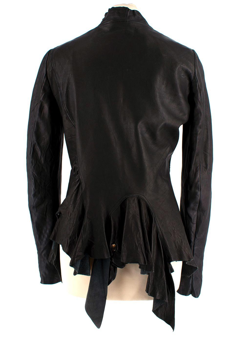 Rick Owens Black Asymmetric Leather Jacket
