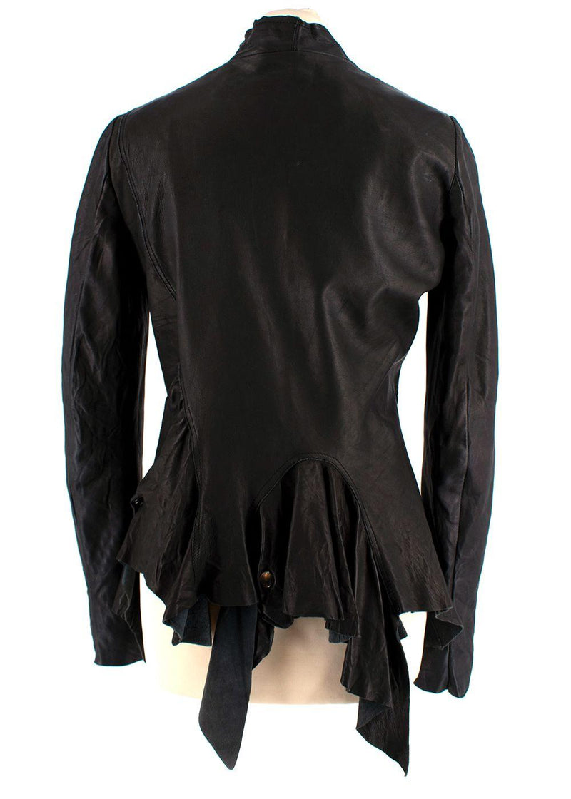 Rick Owens Black Asymmetric Leather Jacket