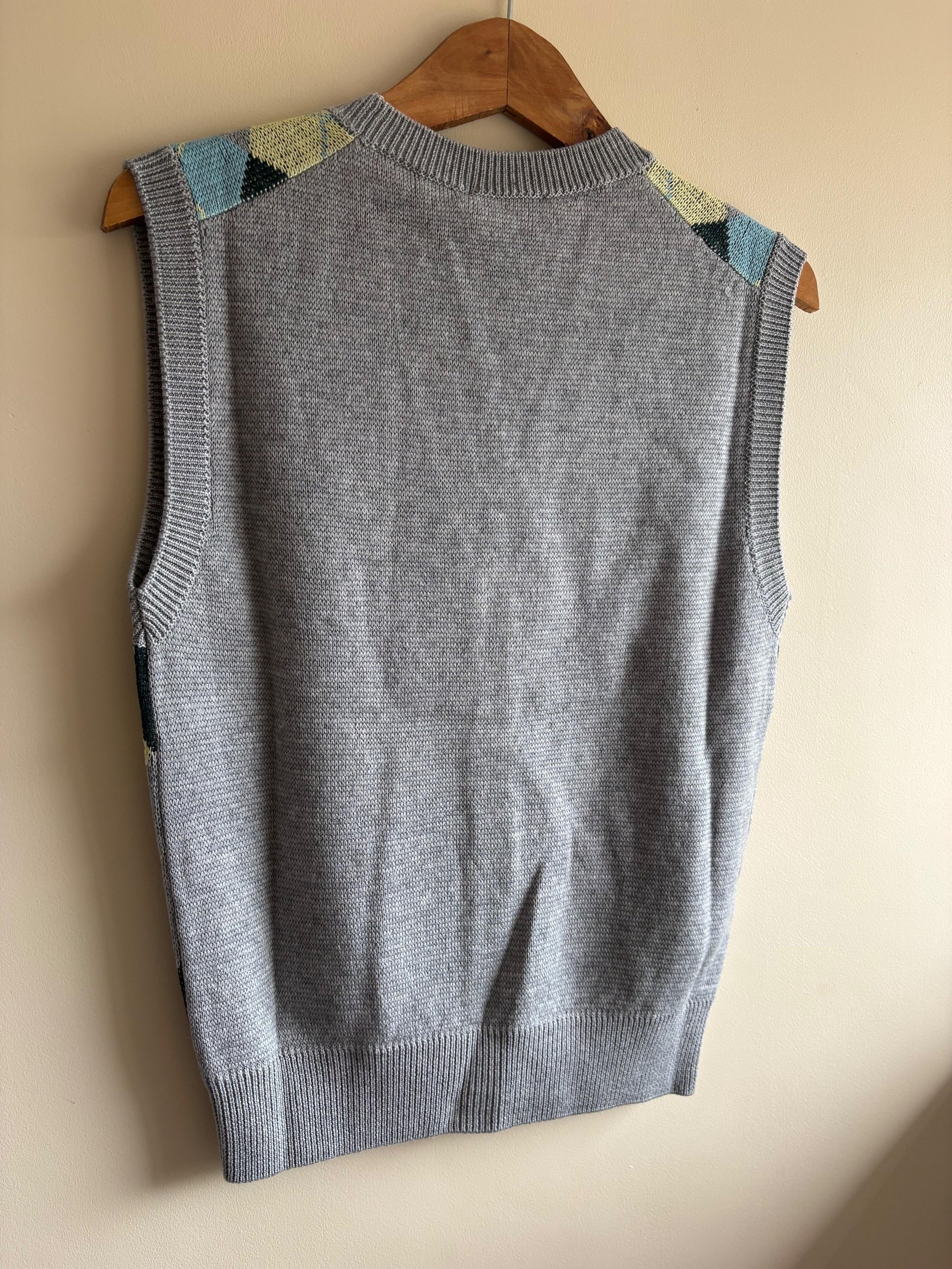 Prada Argyle Fine Knit Button Front Vest