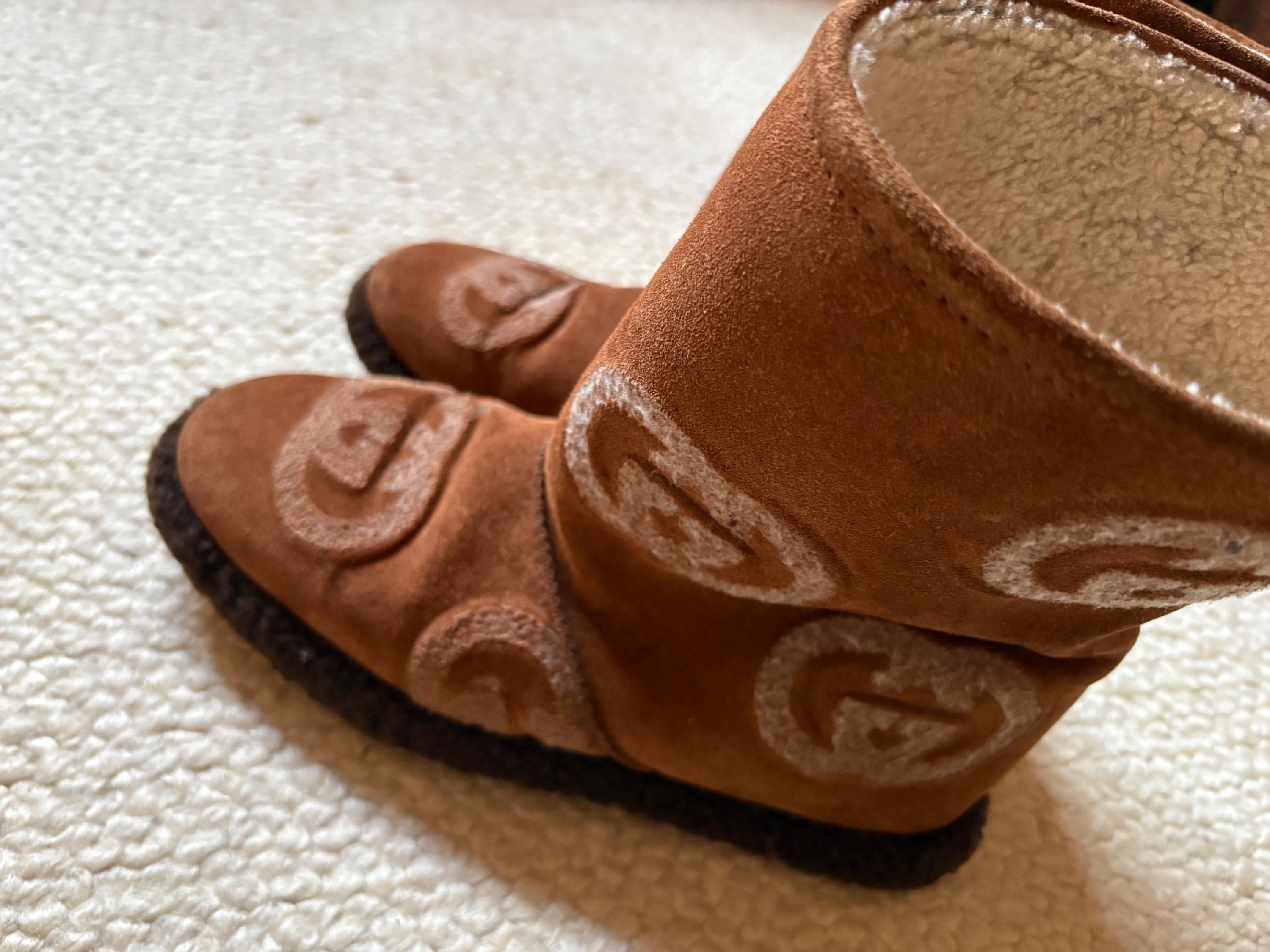 Gucci Tan Wuede/Wool GG Boots