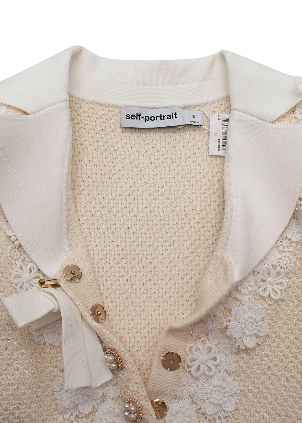 Self Portrait Cream Bow Embellished Knitted Mini Dress