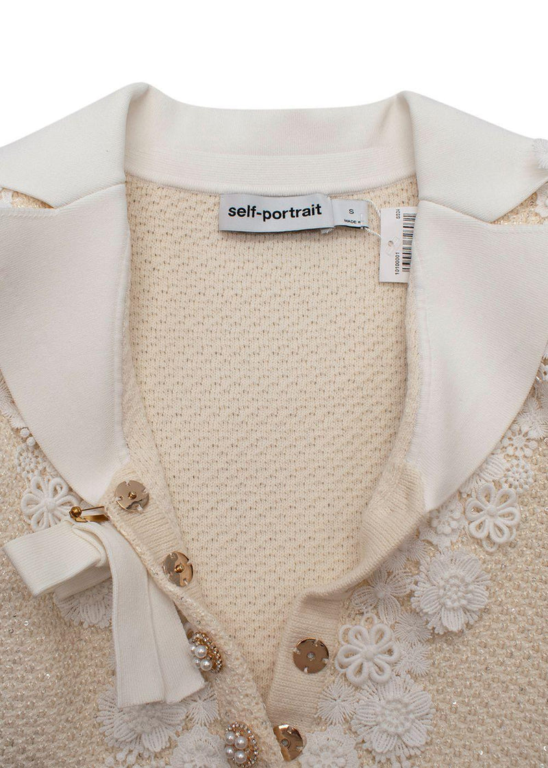 Self Portrait Cream Bow Embellished Knitted Mini Dress