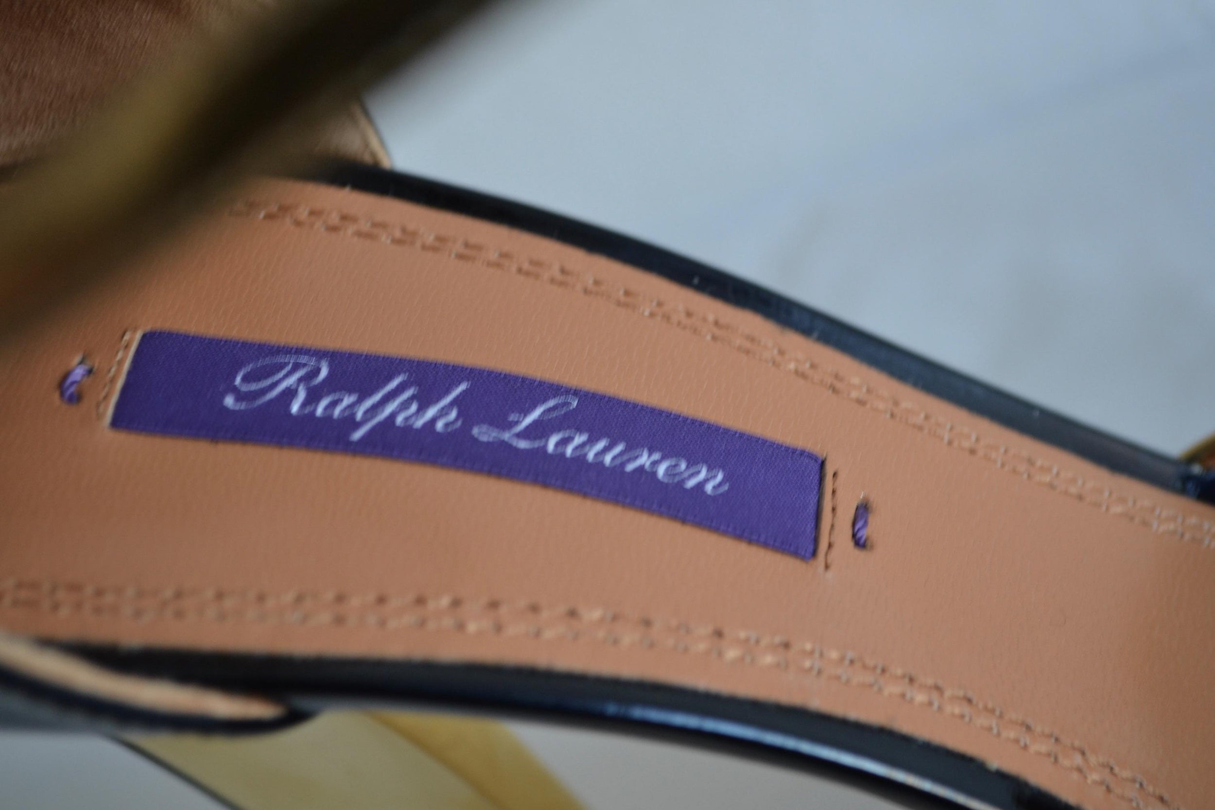 Ralph Lauren Collection  Navy Patent Heeled Ankle Strap Shoes