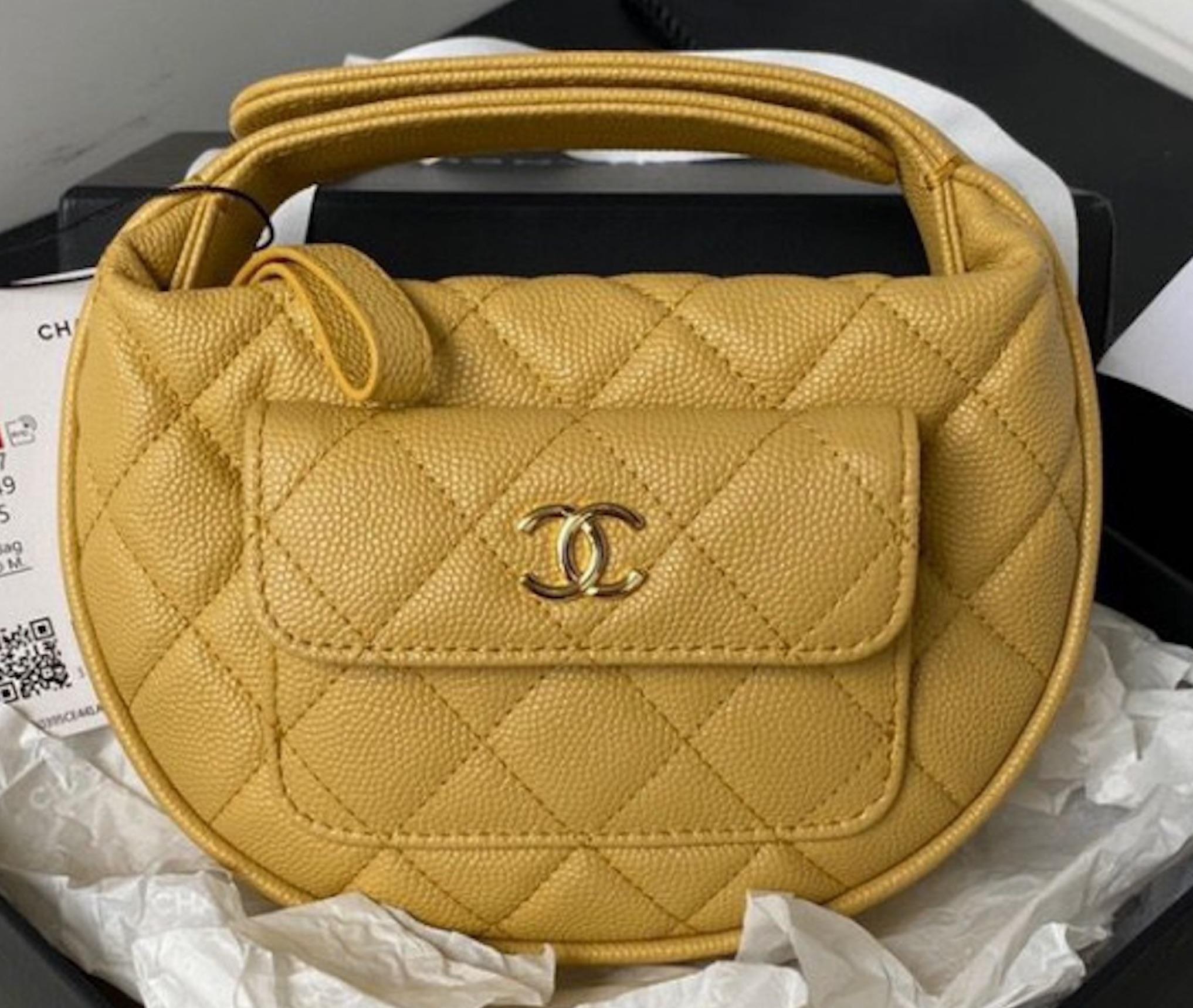 Chanel Yellow Caviar Leather Polly Pocket  Hobo Pouch
