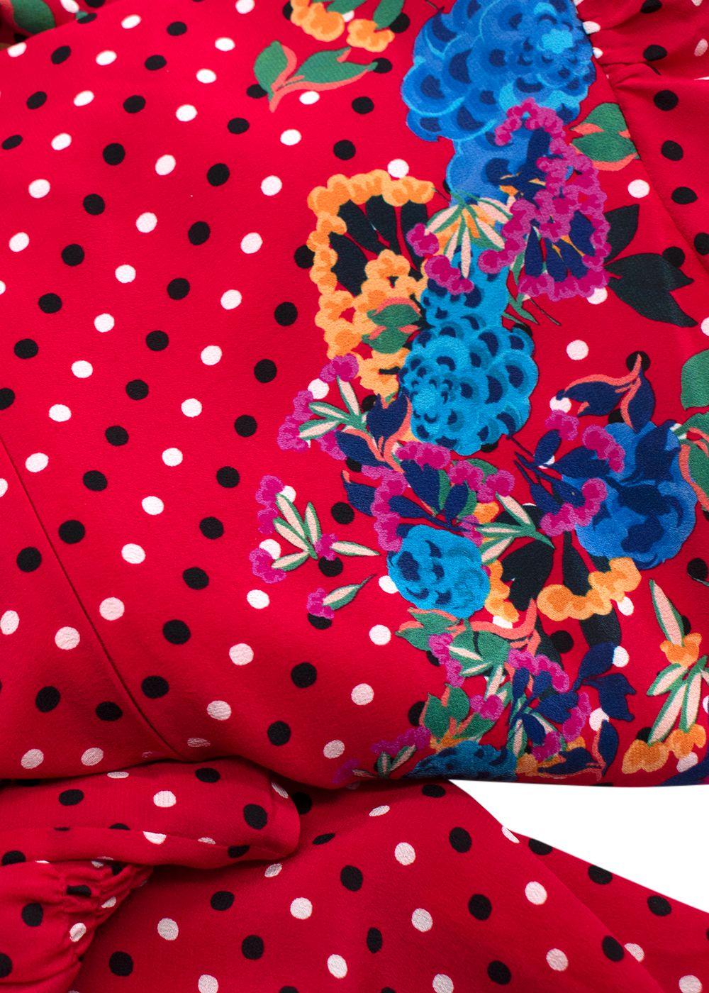 Saloni Red Polka Dot Print Silk Dress