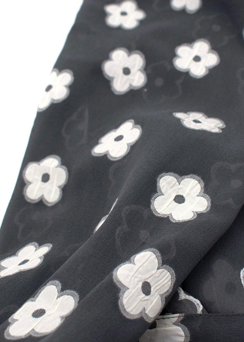 Giorgio Armani Grey Floral Print Silk- Blend Shawl
