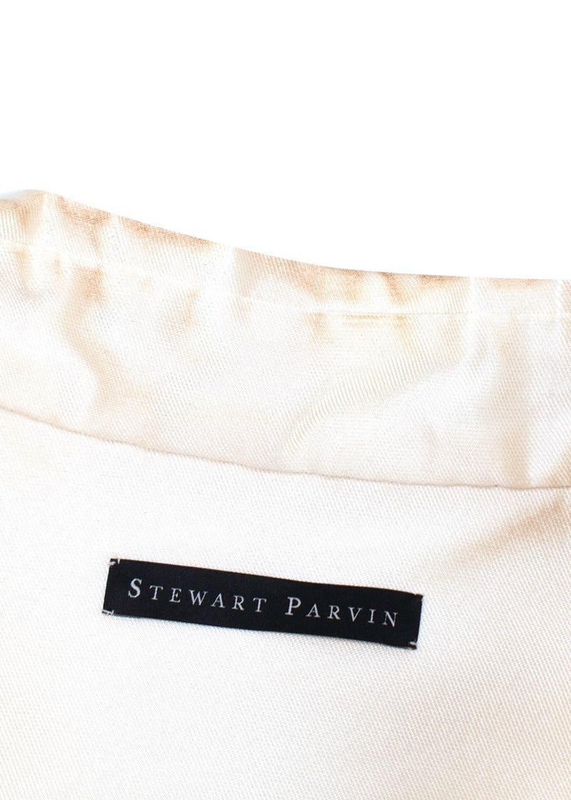 Stewart Parvin Cream Satin Crystal Detail Button Shirt