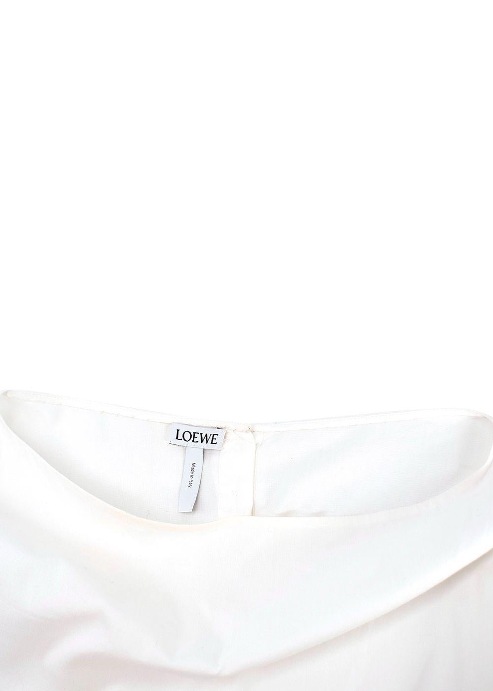 Loewe White and Brown Distressed Hem Midi Dress