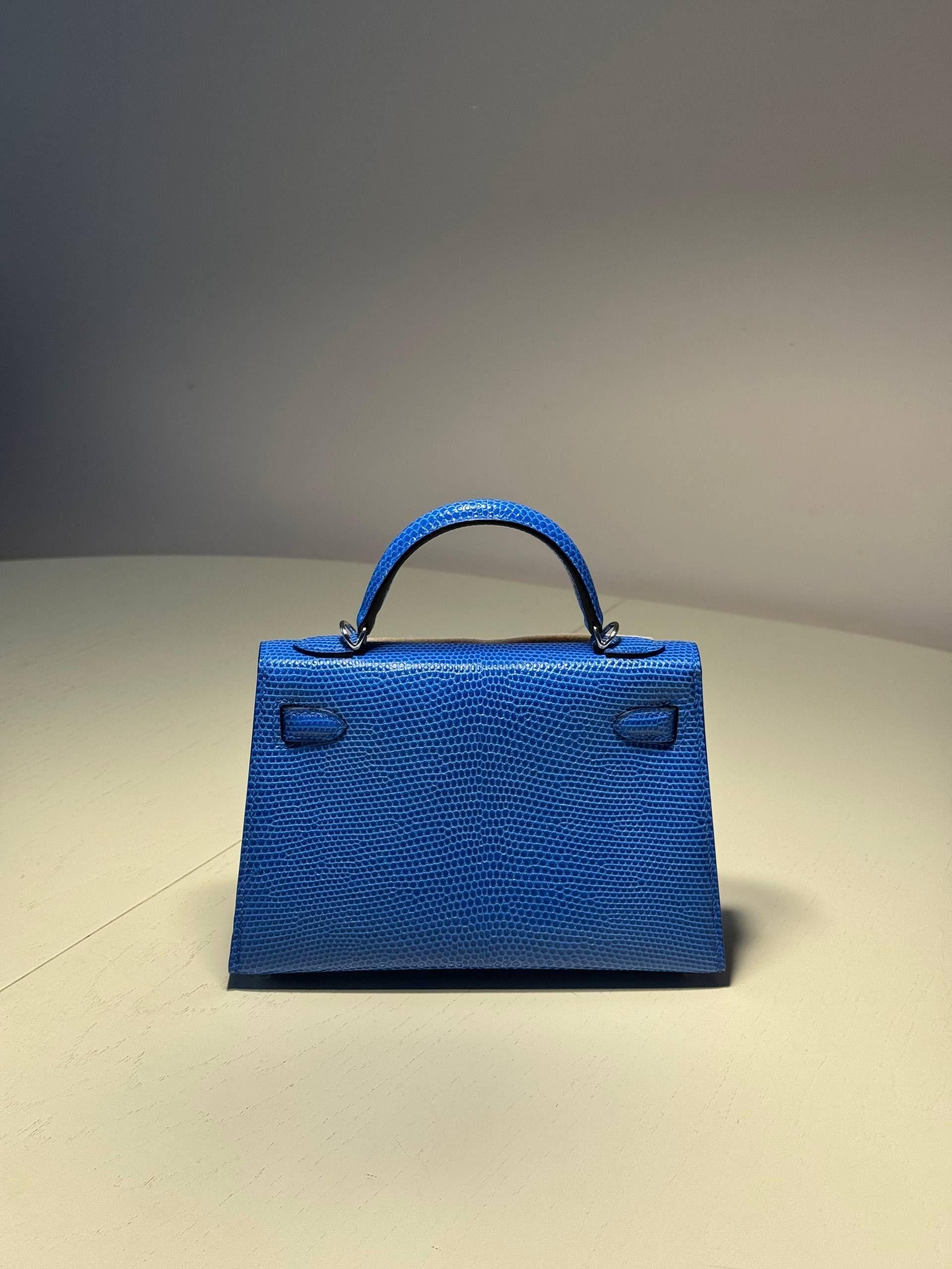 Hermes Rare Bleu Sapphire Mini Kelly II - Full set with receipt No CITES