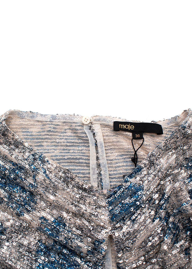 Maje Silver/ Blue Raquine Sequin-Embellished Draped Mini Dress