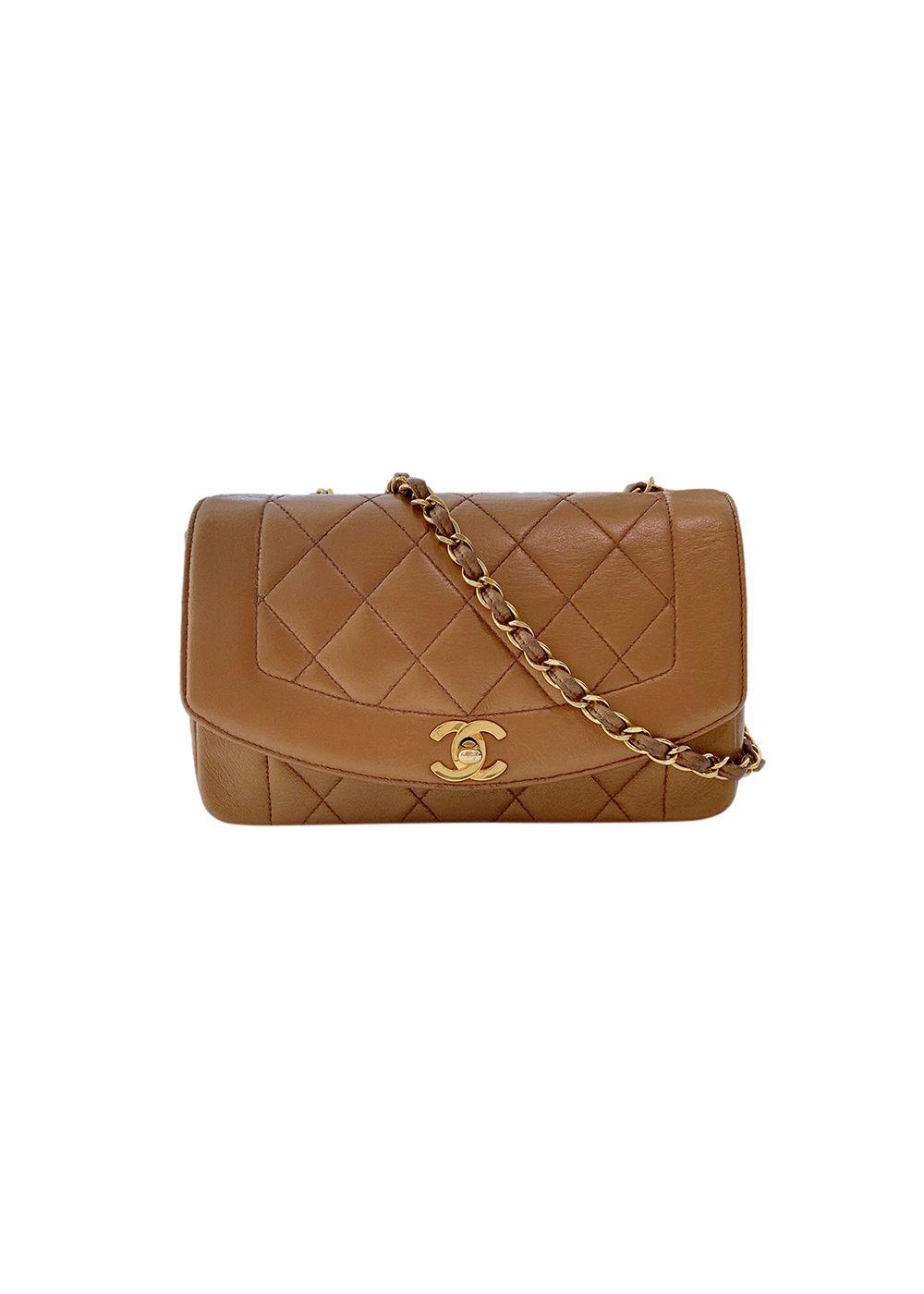 Vintage camel leather quilted small Diana flap bag