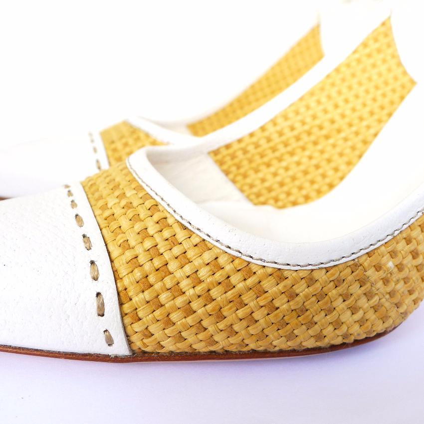 Prada Leather Raffia Slingback Heels