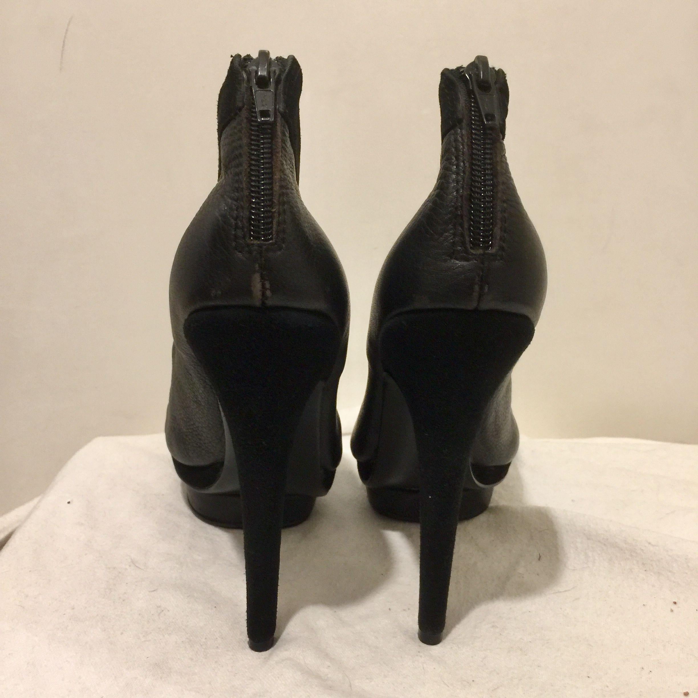 Vintage Black Leather & Suede Platform Heeled Easy Booties