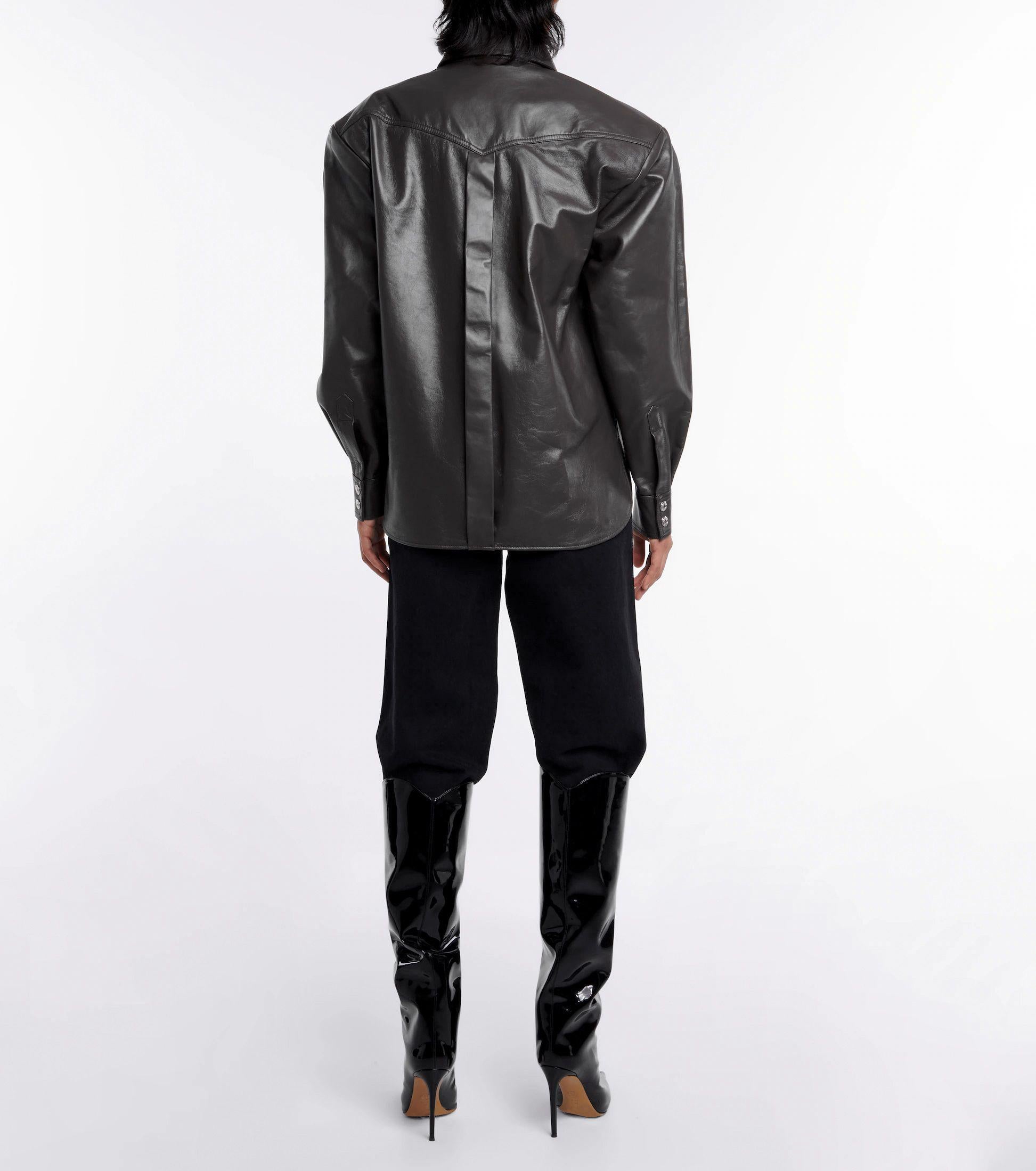 Oversized Black Leather Boyfriend Shirt