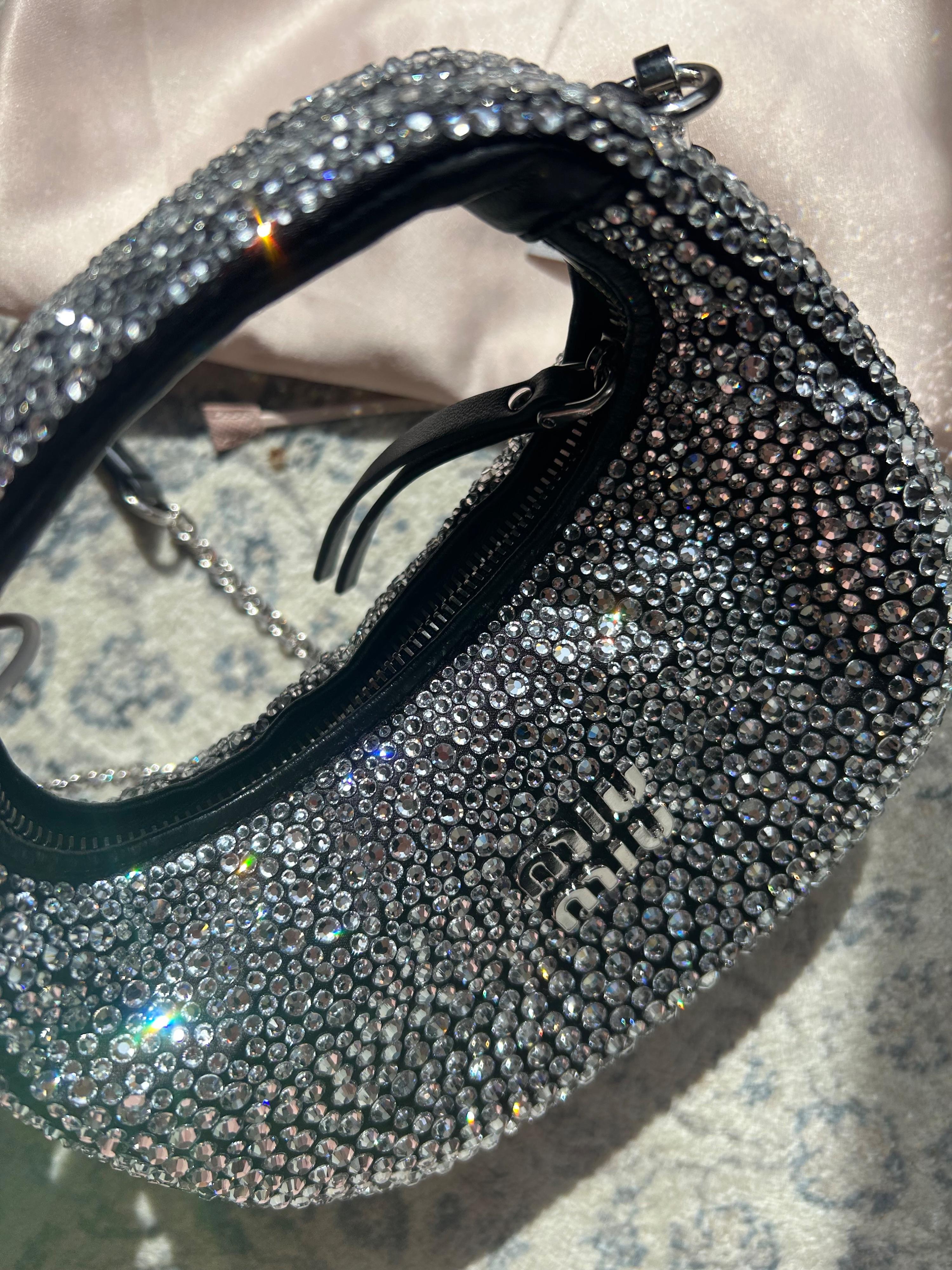Miu Miu Crystal Embellished Raso Starlight Mini Hobo Bag