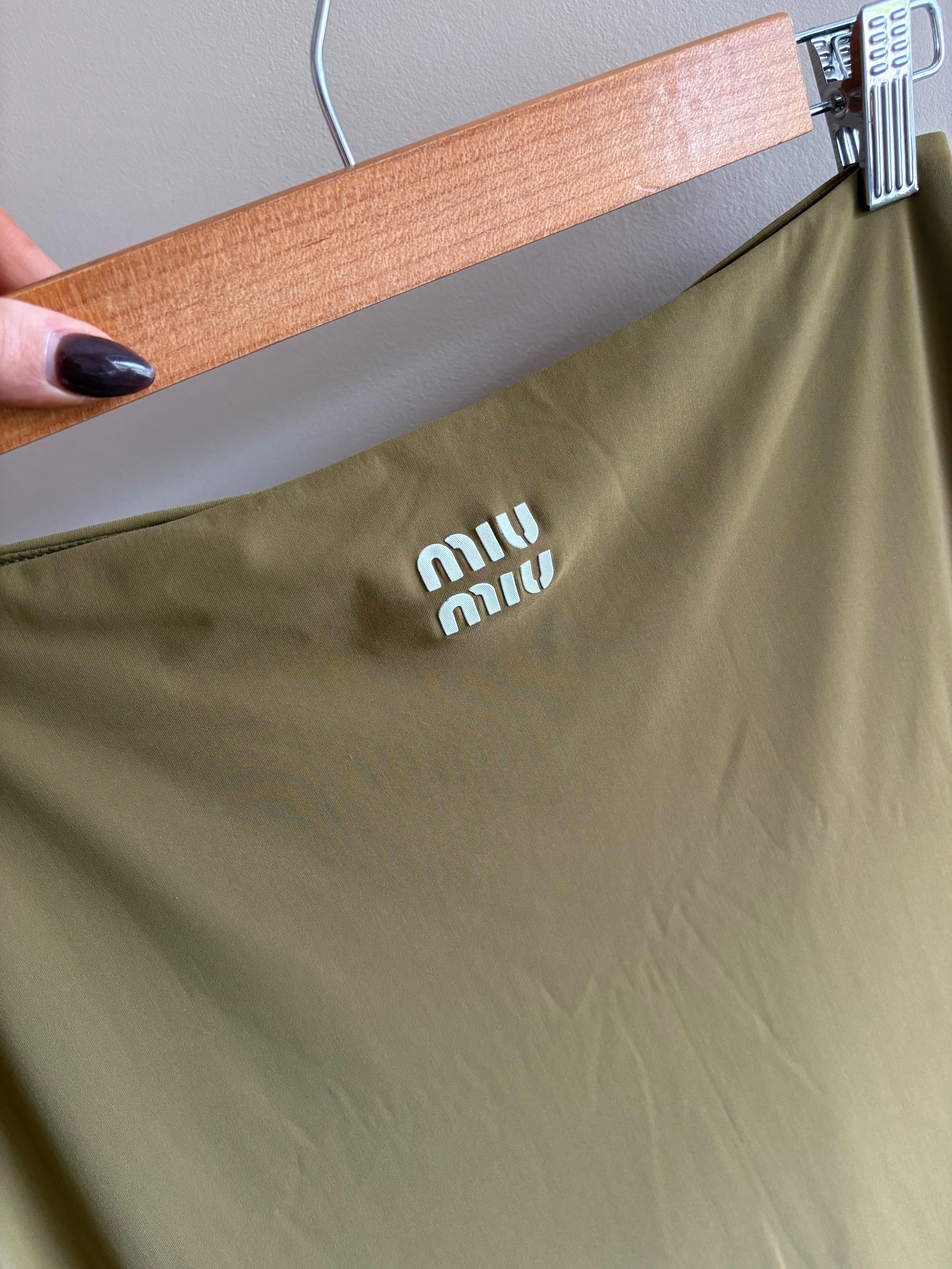Miu Miu Olive Green Jersey Midi Skirt