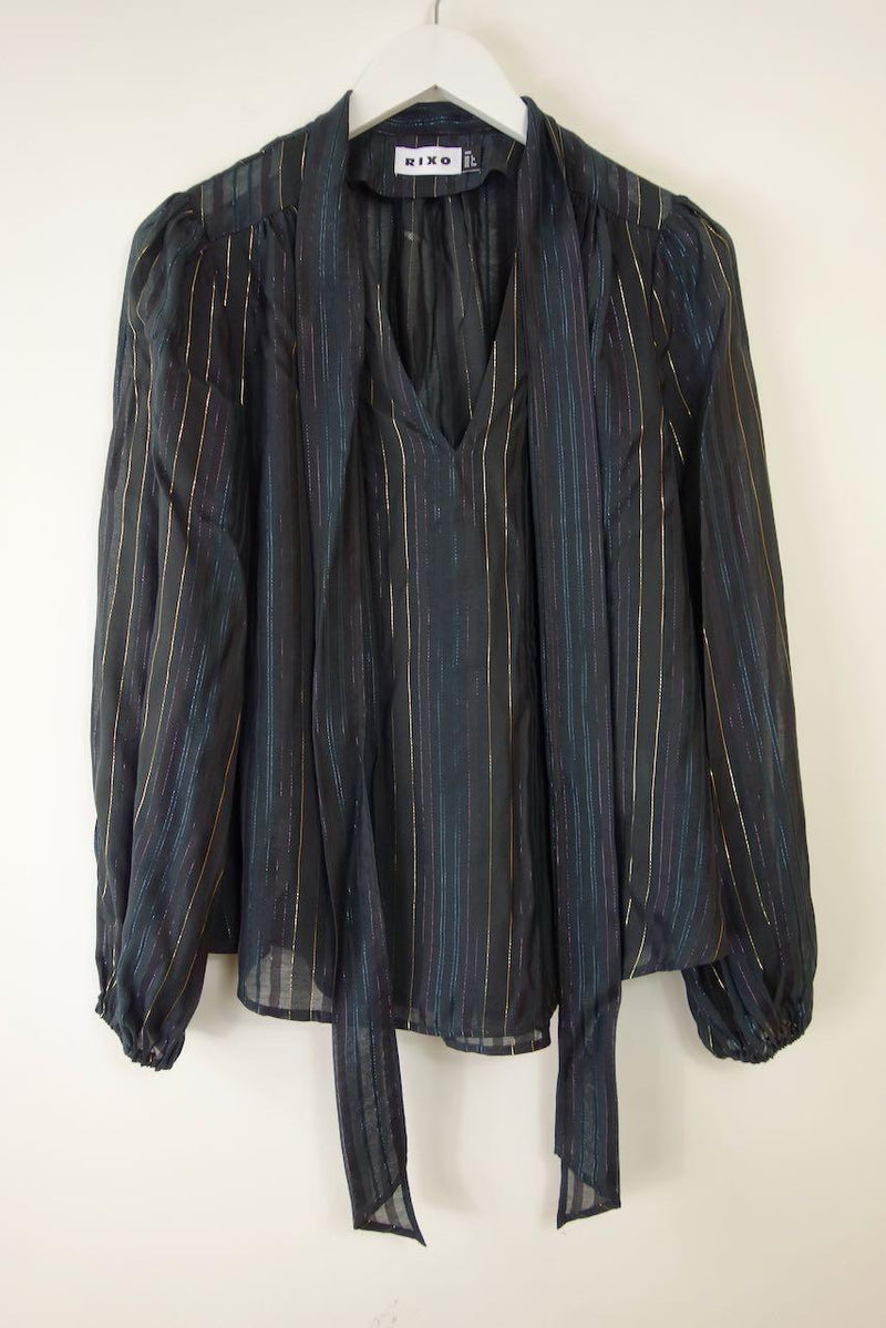 Black Lurex Pussy Bow Blouse