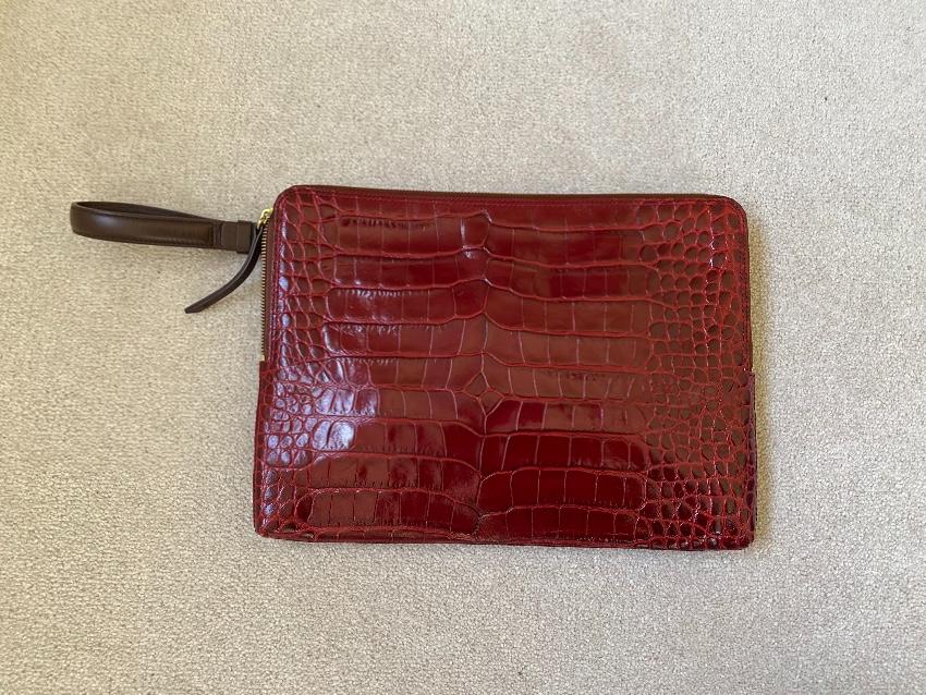 Lanvin Red Croc Embossed Wristlet Clutch
