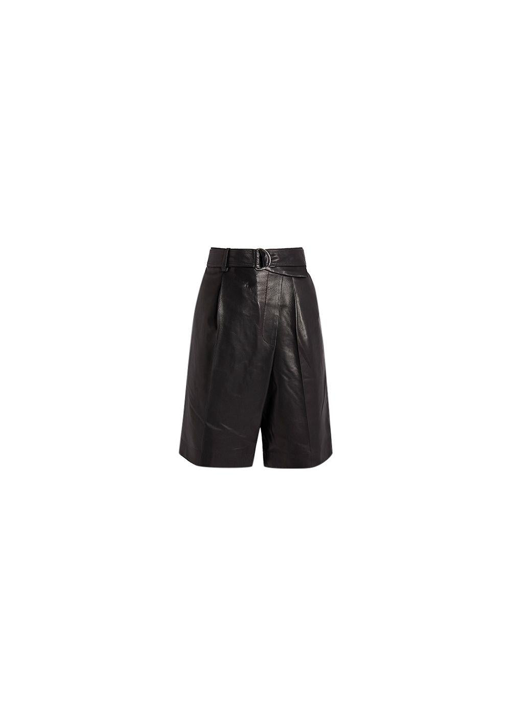 Black Leather Belted Wrap Shorts