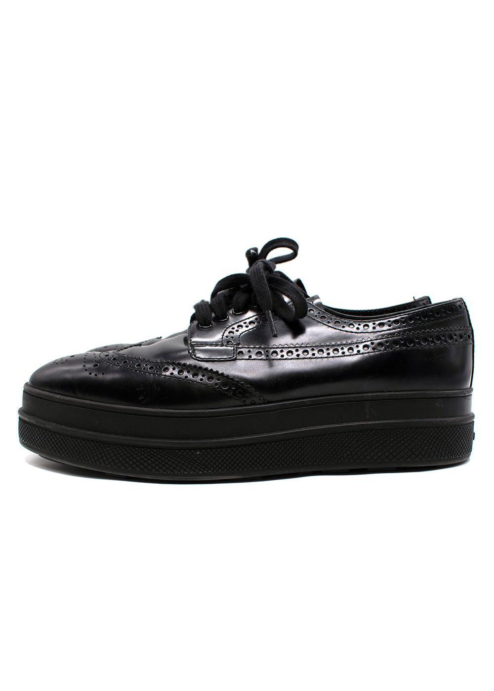 Prada Black Brushed Leather Derby Brogues