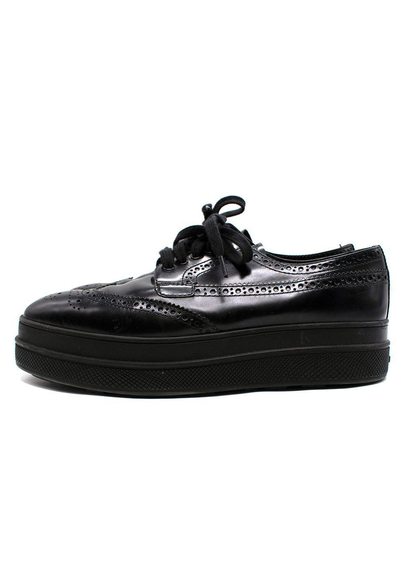 Prada Black Brushed Leather Derby Brogues