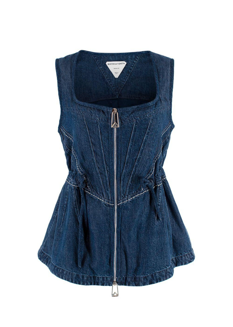Drawstring Sleeveless Denim Top