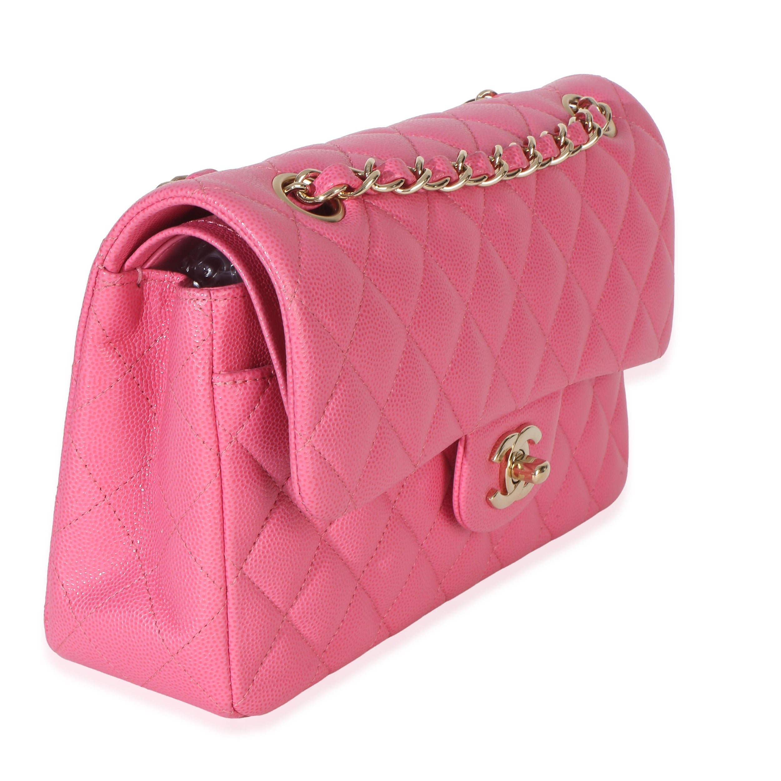 Chanel  Pink Quilted Caviar Small Classic Double Flap Handbag