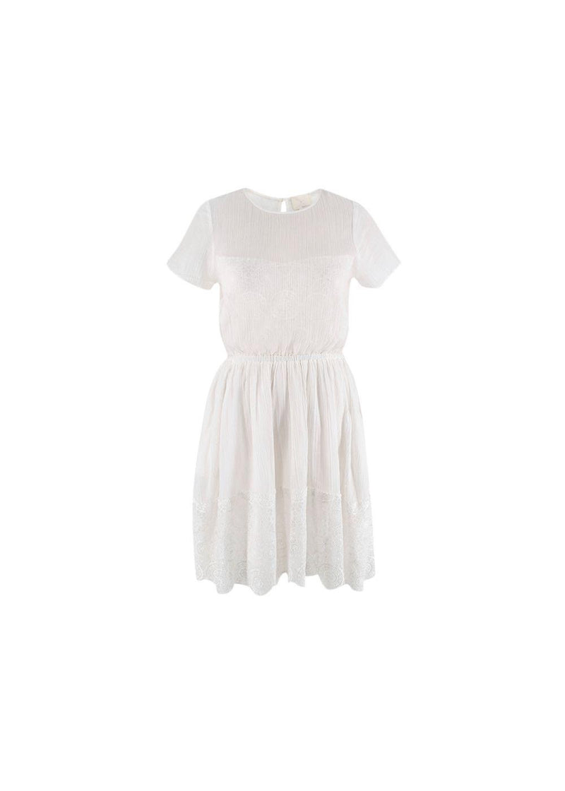 White Lace Trimmed Chiffon Mini Dress