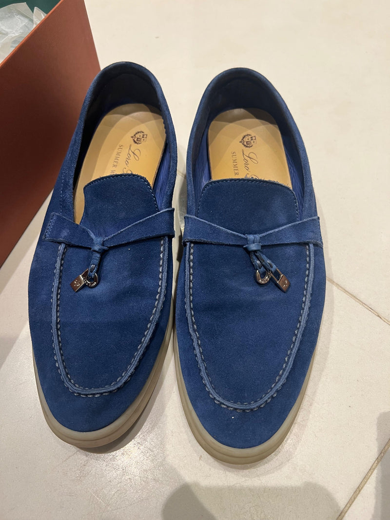 Loro Piana Blue Suede Summer Charms Walk Loafers