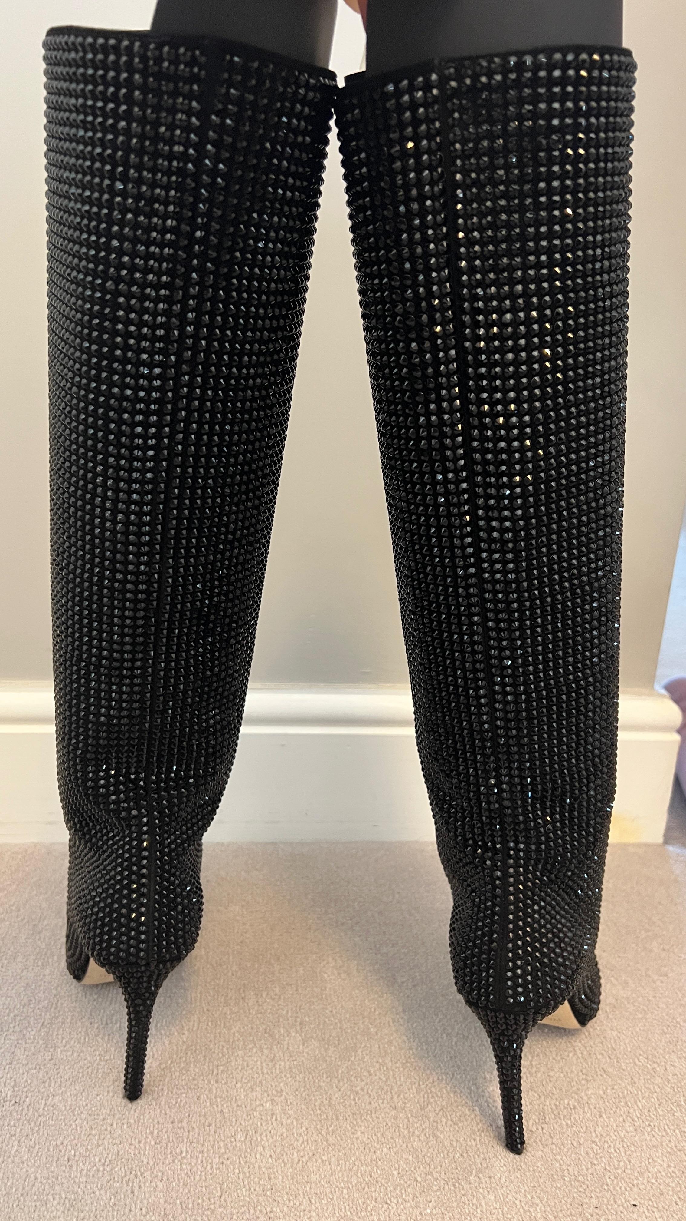 Holly crystal-embellished suede knee boots