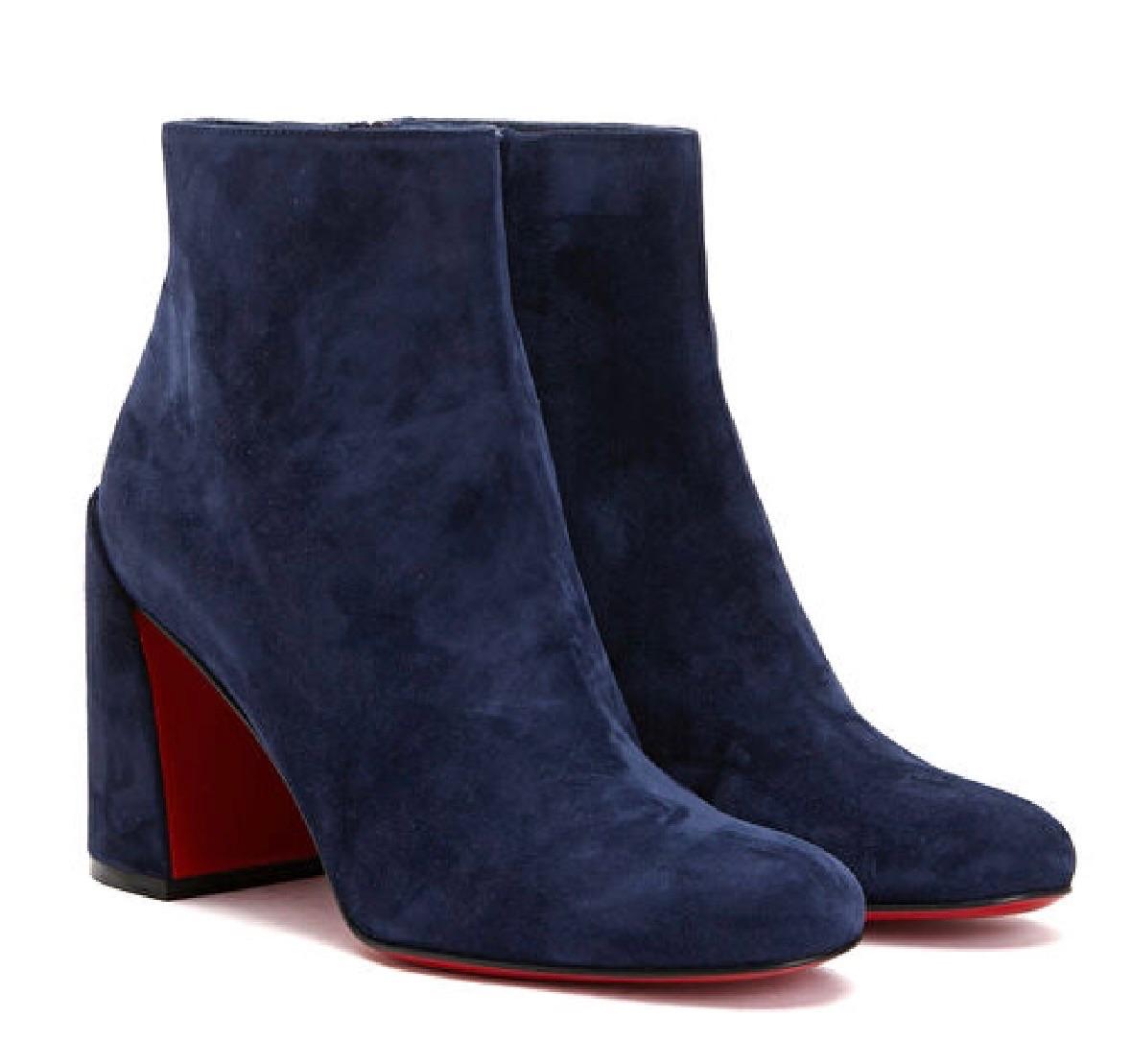 Louboutin Blue Suede Ankle Boots