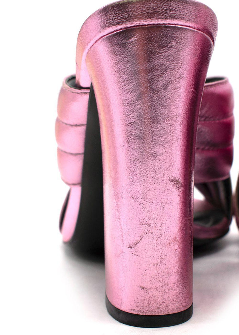 Gucci Pink Metallic Leather Sylvie Mules