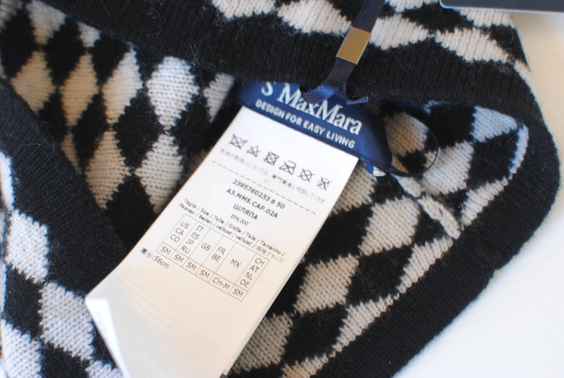 MaxMara Black and White Wool Bobble Hat