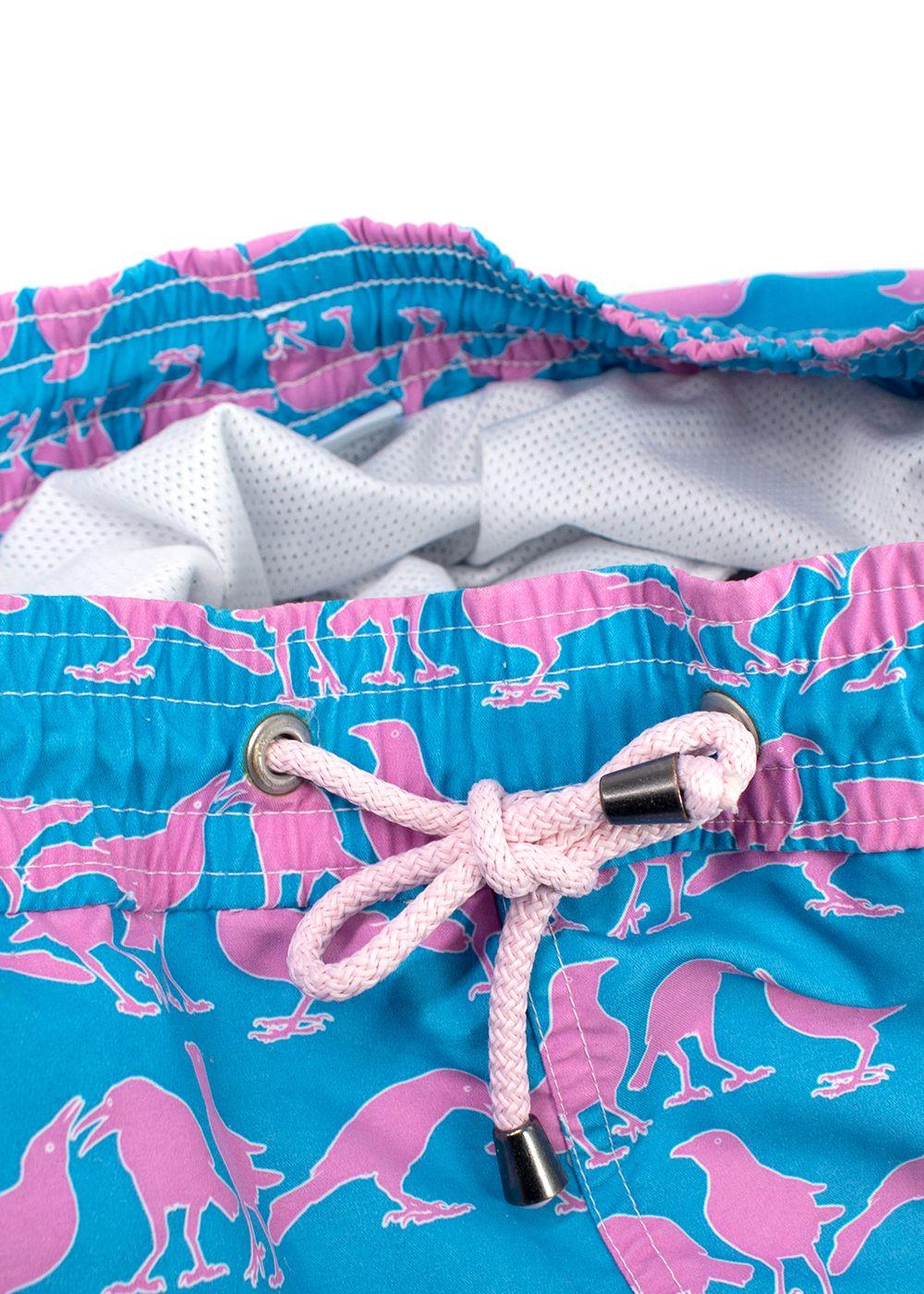 Pink House Mustique Blue and Pink Bird-print Shorts
