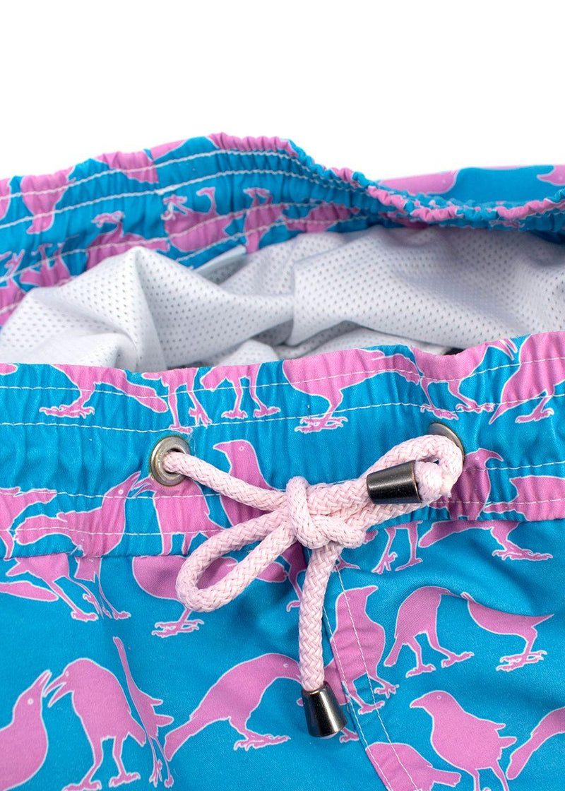 Pink House Mustique Blue and Pink Bird-print Shorts