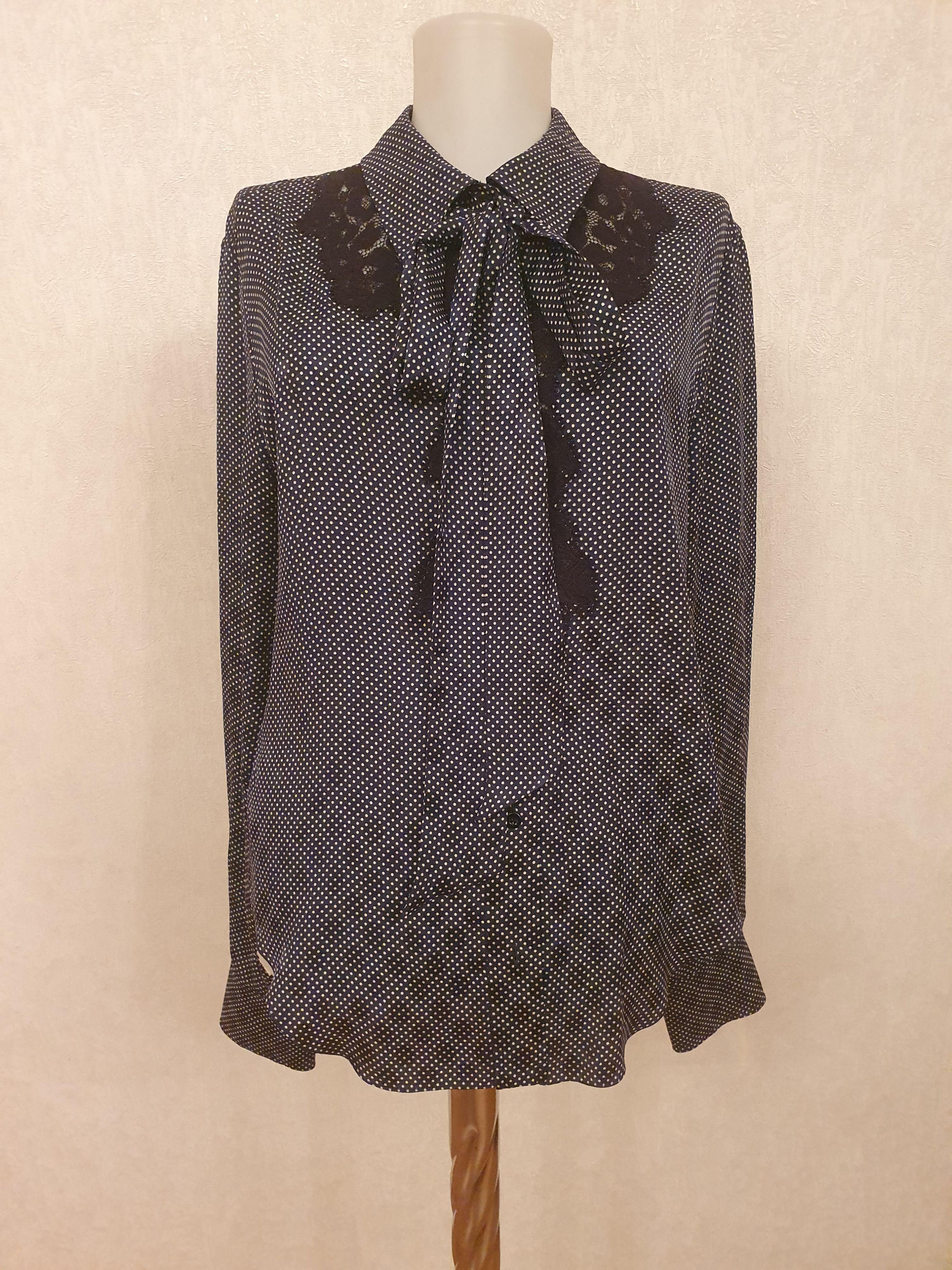 Black Silk Crepe Polka Dot Blouse