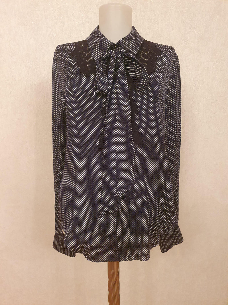 Black Silk Crepe Polka Dot Blouse